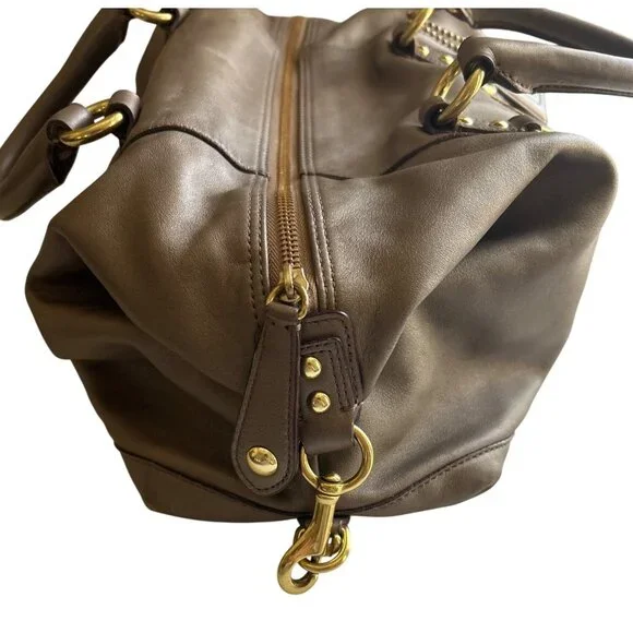 Coach Leather Satchel Bag Taupe With Gold Accents Zip Top Double Handles - Picture 6 of 16